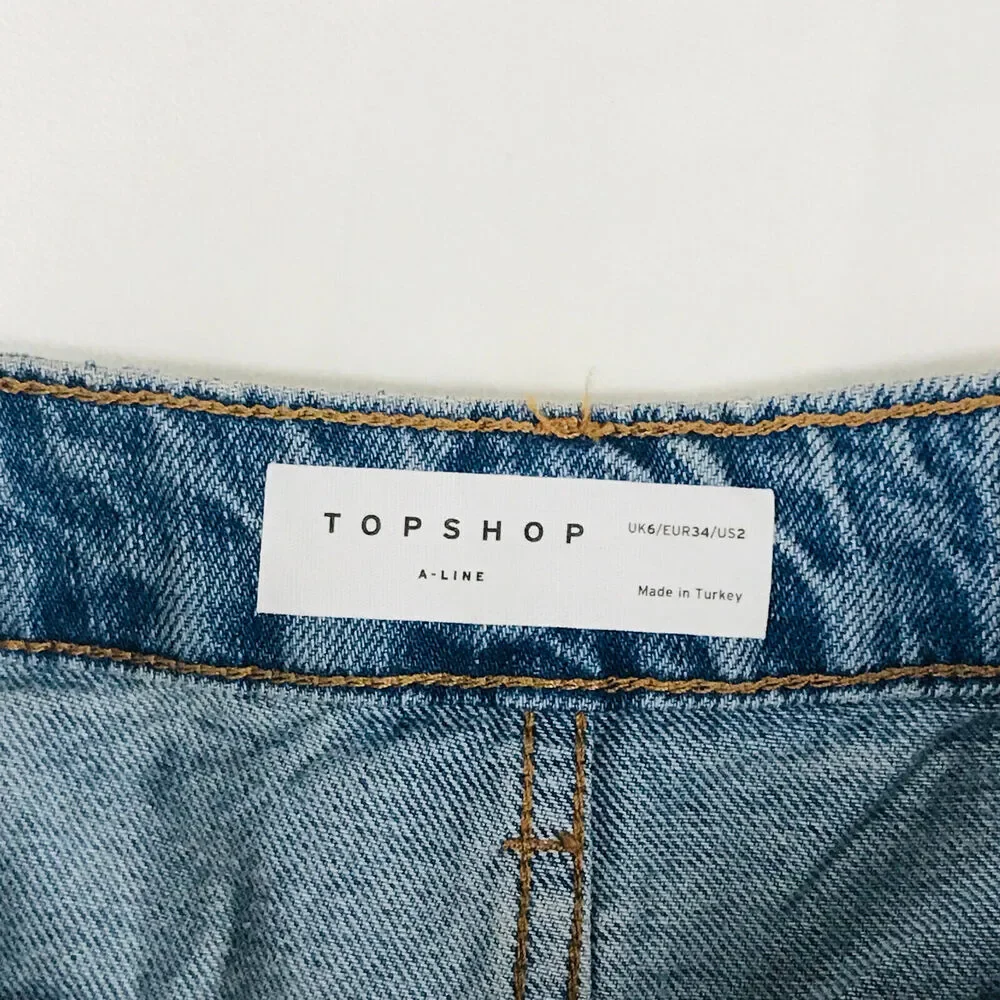 Topshop Women's 2 Denim Shorts Mid Blue A-Line Ripped Mom Medium Wash CC24
